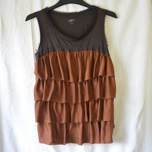 Ann Taylor Brown Ruffle Layer Tank Top